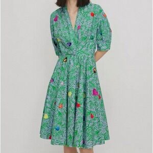 JNBY Fit & Flare Dress Heart‎ Print Short Sleeve Green Purple Size L